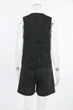 Casual Stripe Pocket Buttons V Neck Sleeveless Two Pieces