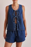 Casual Solid Color Lace Up O Neck Sleeveless Two Pieces