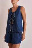 Casual Solid Color Lace Up O Neck Sleeveless Two Pieces