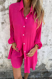 Casual Buttons Turndown Collar Long Sleeve Two Pieces(4 Colors)