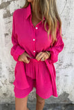 Casual Buttons Turndown Collar Long Sleeve Two Pieces(4 Colors)