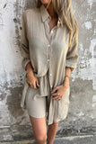 Casual Buttons Turndown Collar Long Sleeve Two Pieces(4 Colors)