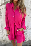 Casual Buttons Turndown Collar Long Sleeve Two Pieces(4 Colors)