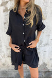 Casual Buttons Turndown Collar Long Sleeve Two Pieces(4 Colors)