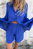 Casual Buttons Turndown Collar Long Sleeve Two Pieces(4 Colors)