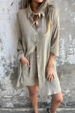 Casual Buttons Turndown Collar Long Sleeve Two Pieces(4 Colors)