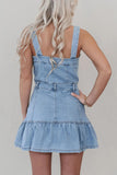 Casual Pocket Buttons Ruffle Square Neck Sleeveless Denim Dresses