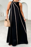 Casual Stripe Patchwork Contrast O Neck Sleeveless Dresses