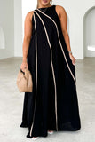 Casual Stripe Patchwork Contrast O Neck Sleeveless Dresses