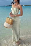 Sexy Stripe Weave Contrast Strapless Sleeveless Two Pieces