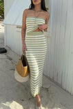 Sexy Stripe Weave Contrast Strapless Sleeveless Two Pieces