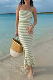 Sexy Stripe Weave Contrast Strapless Sleeveless Two Pieces