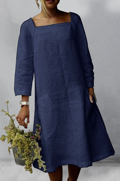 Fashion Simplicity Solid Patchwork Square Collar A Line Dresses – flornana