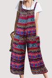 Casual Print Pocket Capris Square Collar Loose Jumpsuits