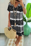 Street Leopard Tie Dye Split Joint V Neck Dresses(5 Colors)