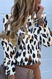 Elegant Print Patchwork Buckle O Neck Tops