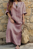 Casual Striped Patchwork V Neck Straight Dresses(3 Colors)