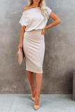 Casual Solid Patchwork One Shoulder Pencil Skirt Dresses