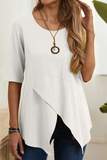 Casual Solid Slit O Neck T-Shirts(6 colors)