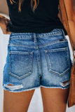 Shorts jeans skinny casual sólido rasgado de cintura média