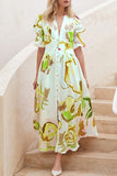 Elegant Vacation Not Positioning Printed Buttons V Neck Beach Dress Dresses