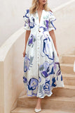 Elegant Vacation Not Positioning Printed Buttons V Neck Beach Dress Dresses