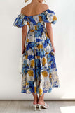 Sweet Elegant Print Asymmetrical Off the Shoulder Printed Dress Dresses