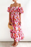 Sweet Elegant Print Asymmetrical Off the Shoulder Printed Dress Dresses