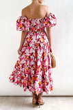 Sweet Elegant Print Asymmetrical Off the Shoulder Printed Dress Dresses