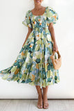 Sweet Elegant Print Asymmetrical Off the Shoulder Printed Dress Dresses