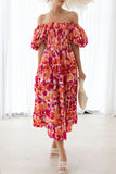 Sweet Elegant Print Asymmetrical Off the Shoulder Printed Dress Dresses