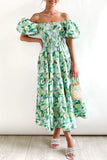 Sweet Elegant Print Asymmetrical Off the Shoulder Printed Dress Dresses