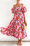 Sweet Elegant Print Asymmetrical Off the Shoulder Printed Dress Dresses