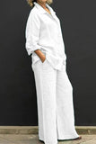 Casual Simplicity Solid Pocket Turndown Collar Long Sleeve Two Pieces