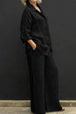 Casual Simplicity Solid Pocket Turndown Collar Long Sleeve Two Pieces