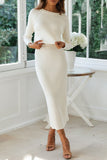 Daily Simplicity Solid O Neck Long Sleeve Two Pieces