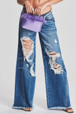 Casual Solid Ripped Patchwork Mid Waist Regular Denim Jeans (Subject To The Actual Object)