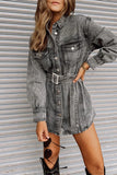 Casual Street Solid Pocket With Belt Turndown Collar Long Sleeve Denim Dresses